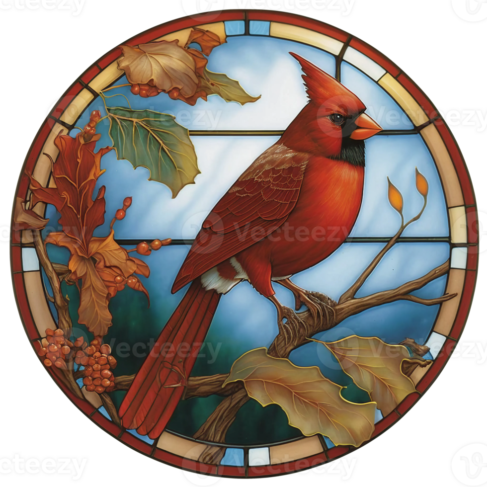 Stained glass style cardinal bird, png