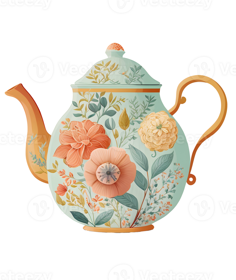 wijnoogst bloemen thee pot, ai generatief png