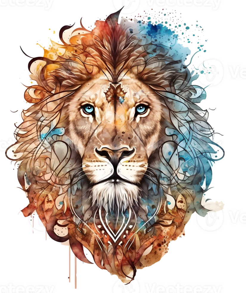 watercolor lion head, png