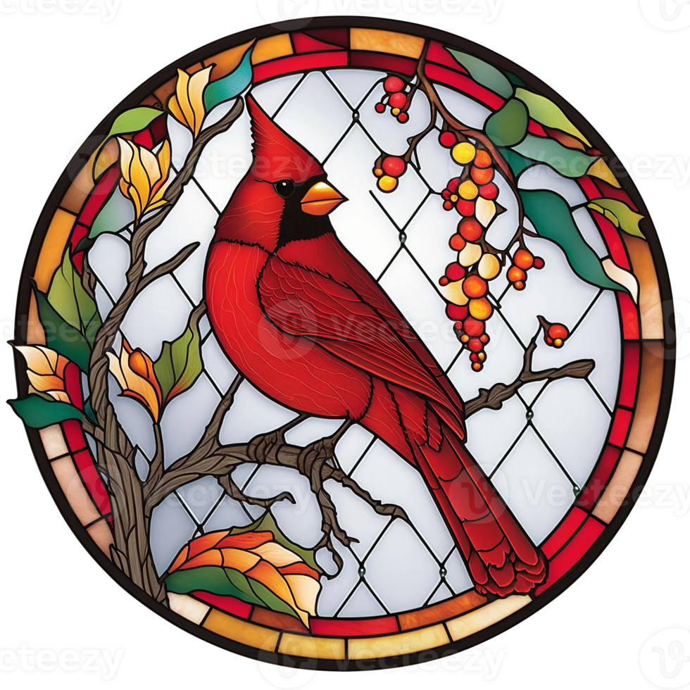 Stained glass style cardinal bird, png