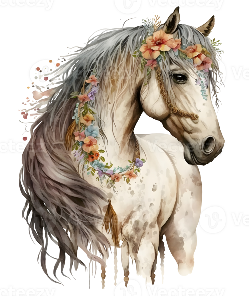 floreale cavallo acquerello, ai generativo png