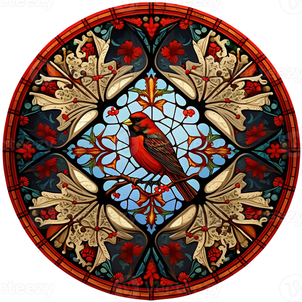 Stained glass style cardinal bird, png