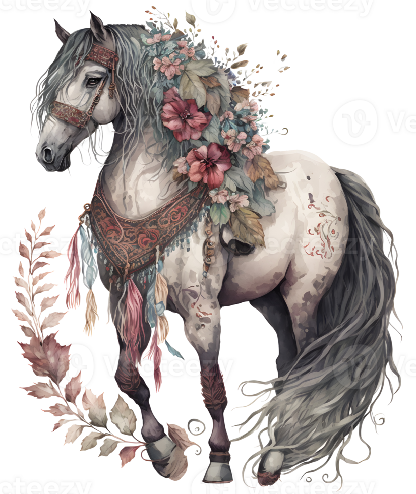 Floral horse watercolor, AI Generative 24624269 PNG