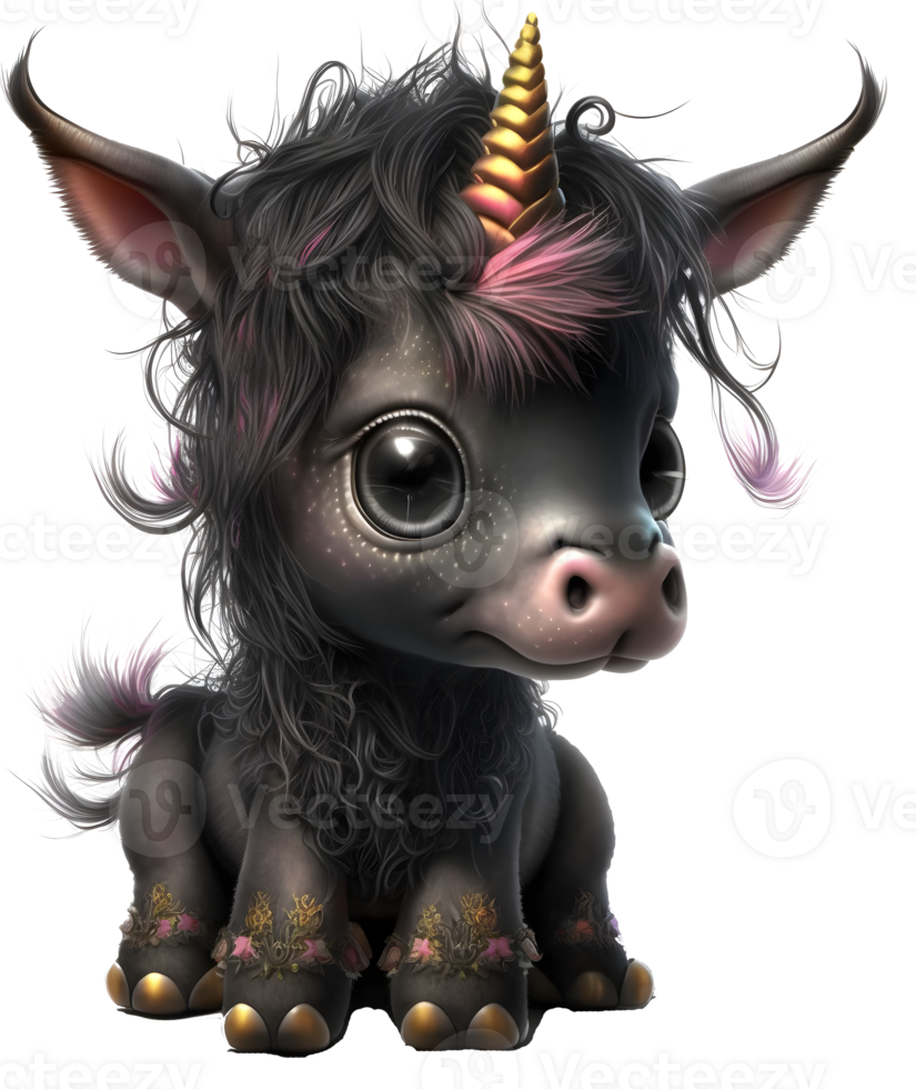 cute black baby unicorn, png