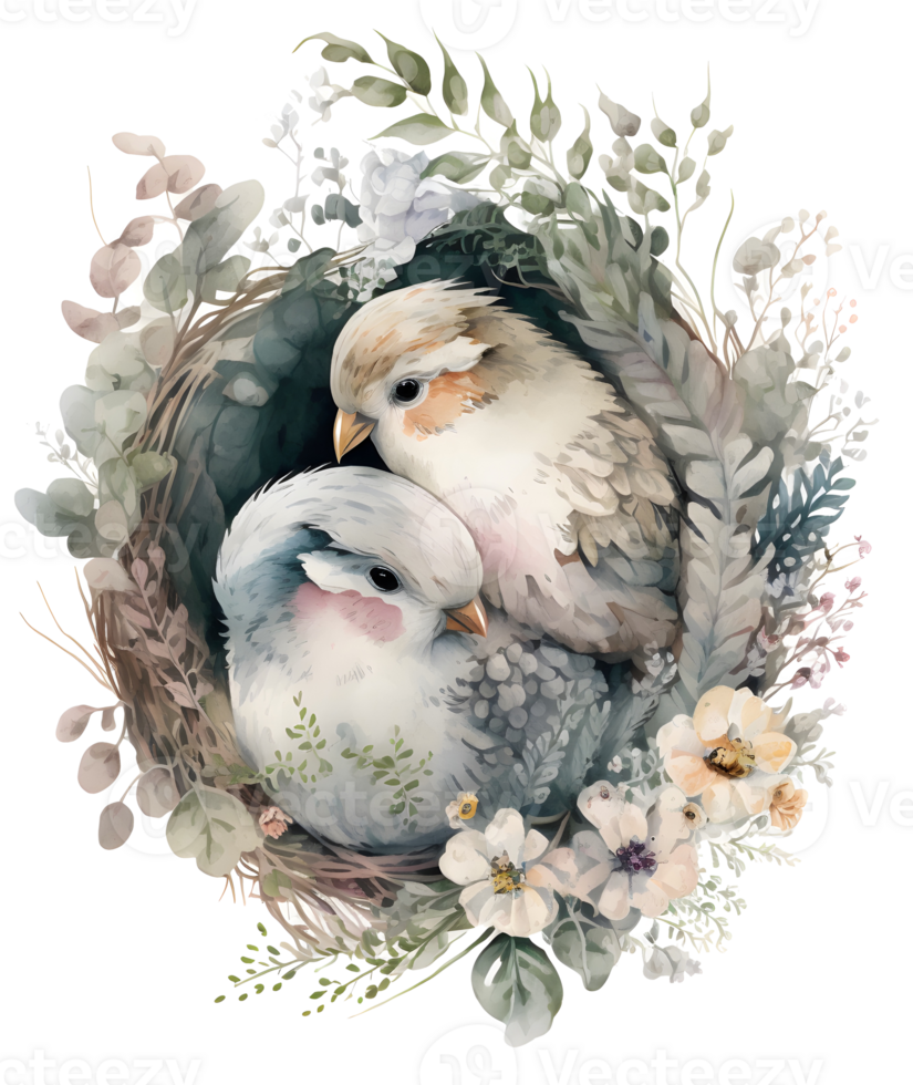 cute chicken couple watercolor, png