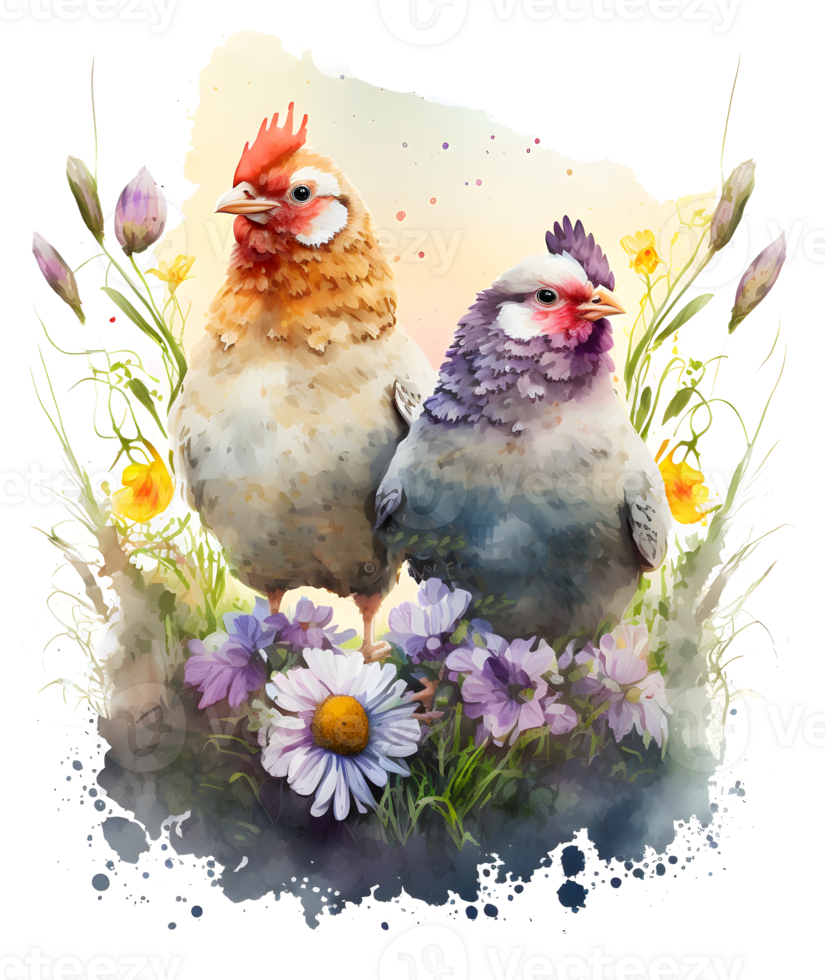 couple hen watercolor floral vibe, png