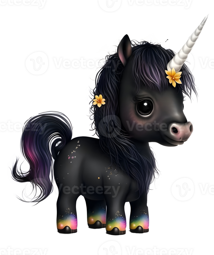 cute black baby unicorn, png