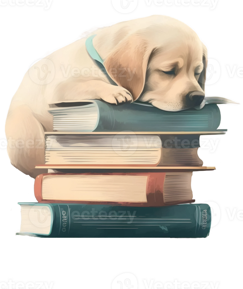 watercolor dog reading book, png