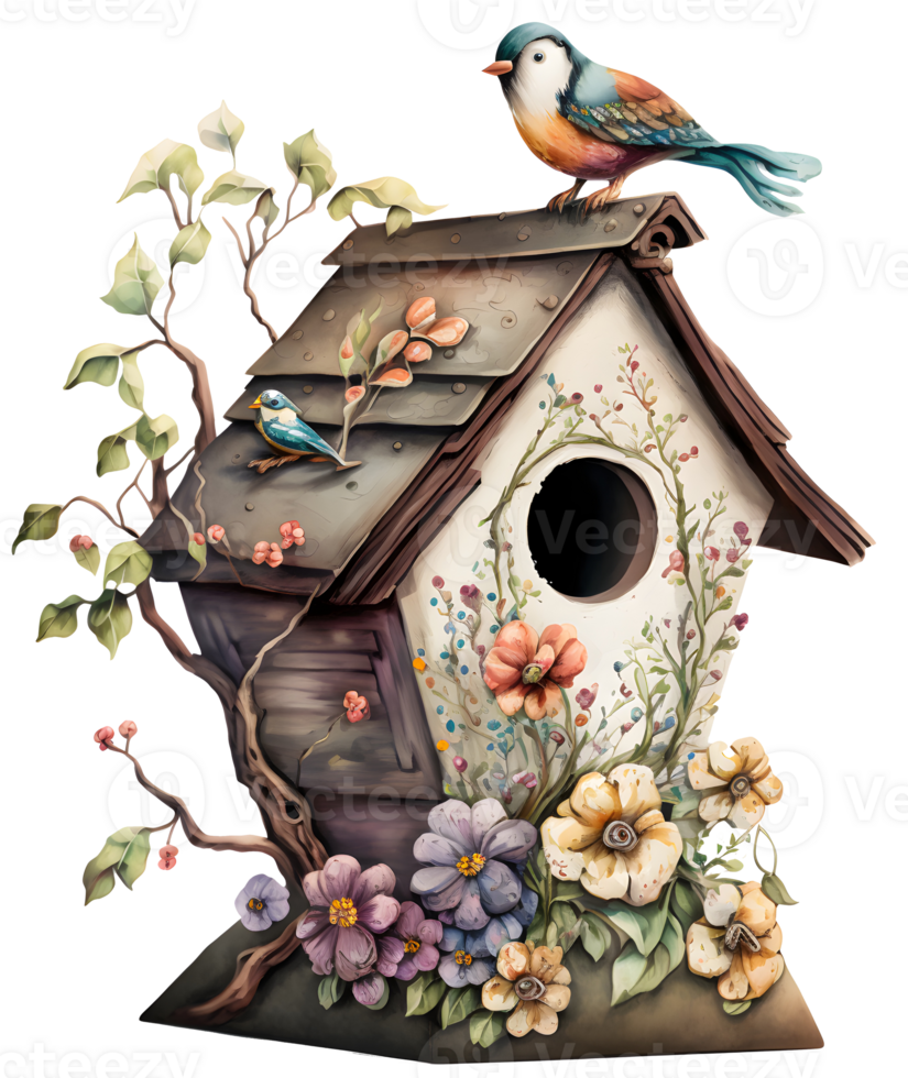 whimsical bird house isolated, png