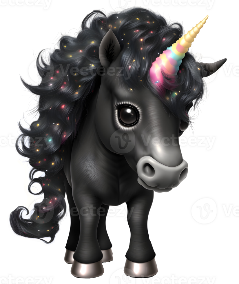 cute black baby unicorn, png