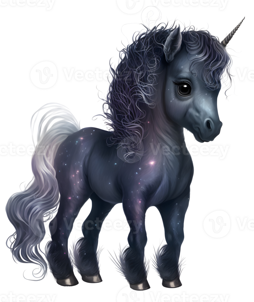 cute black unicorn watercolor, png