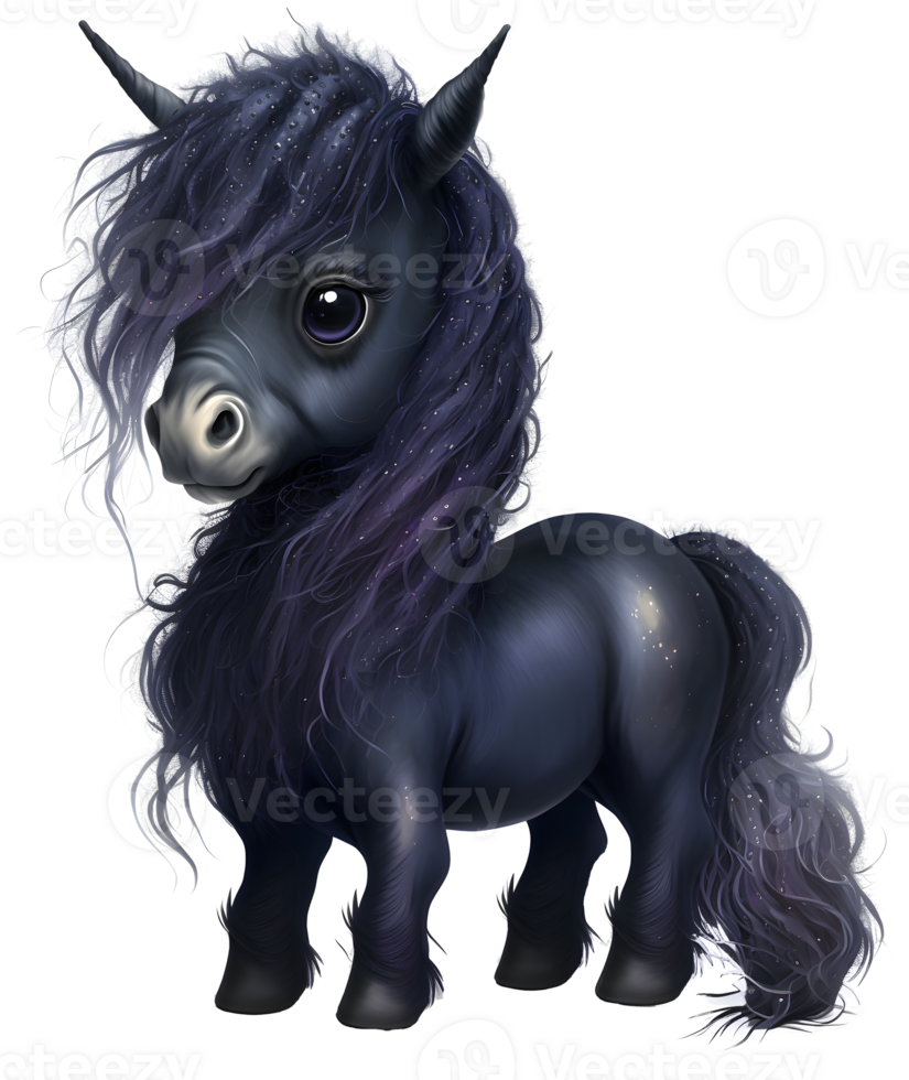 cute black unicorn watercolor, png