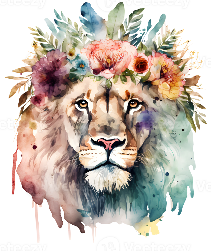 watercolor lion head, png