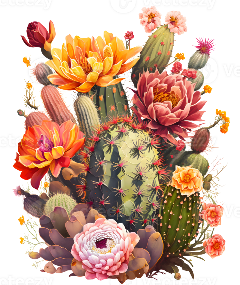 colorful cactus watercolor art, png