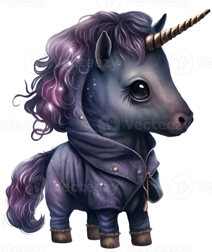 cute black unicorn watercolor, png