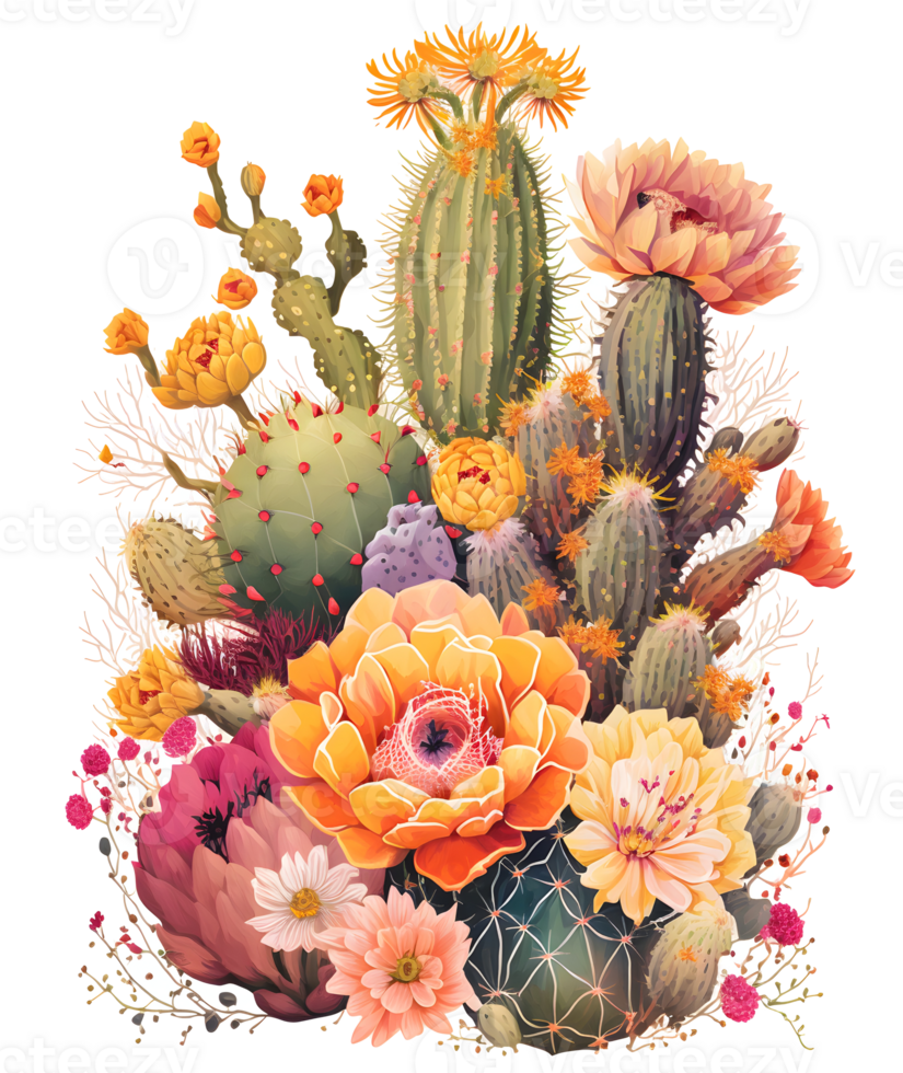 kleurrijk cactus waterverf kunst, ai generatief png