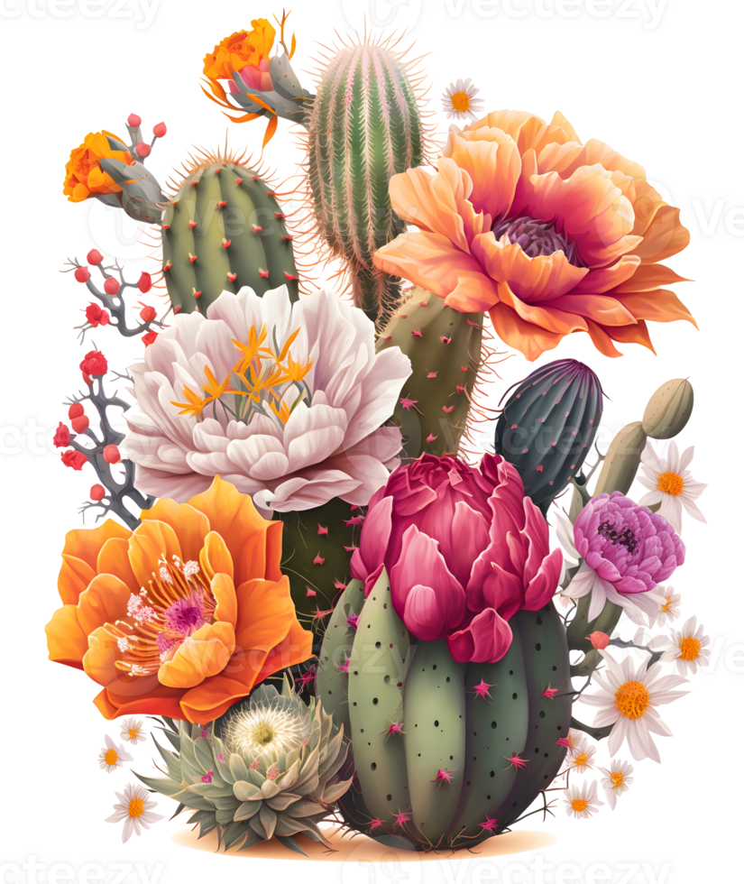 colorful cactus watercolor art, png