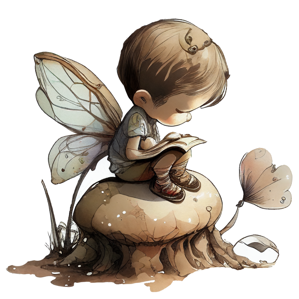 Boy reading book watercolor, png