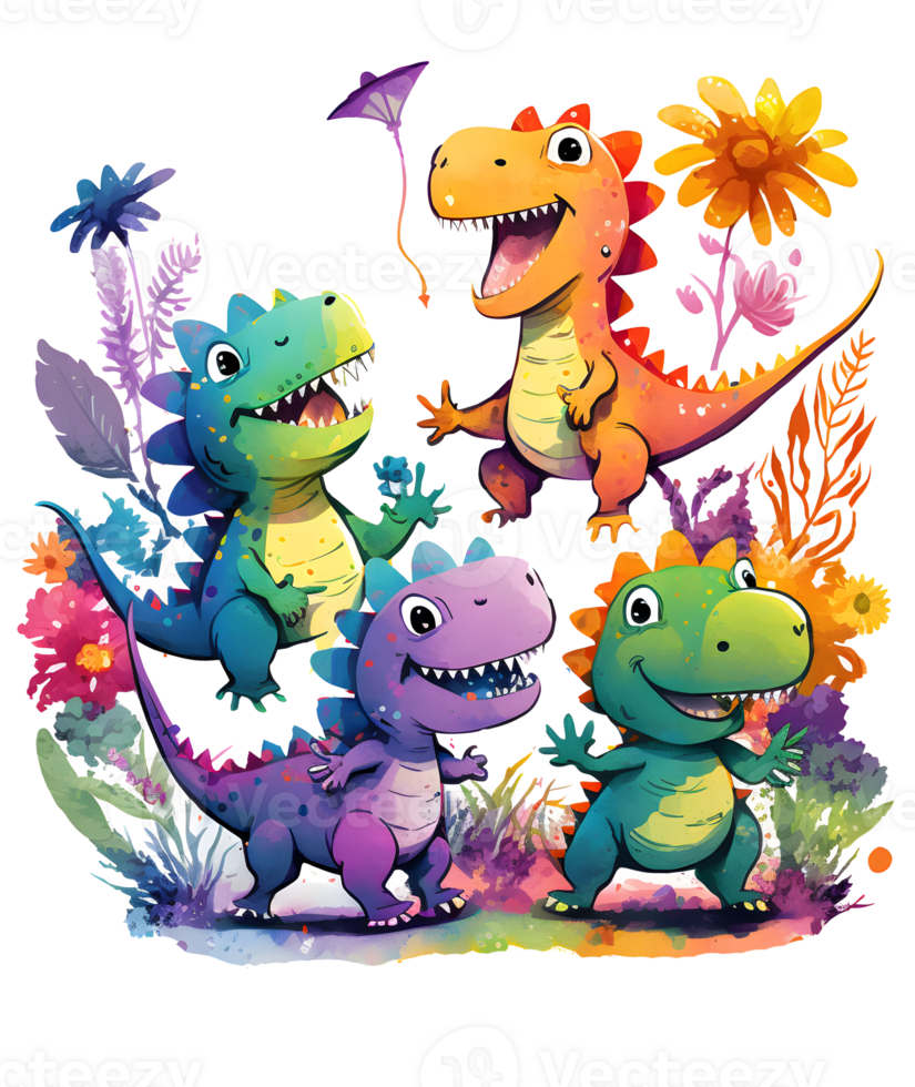 set of baby dragon with flowers and leaves in playful mode, png