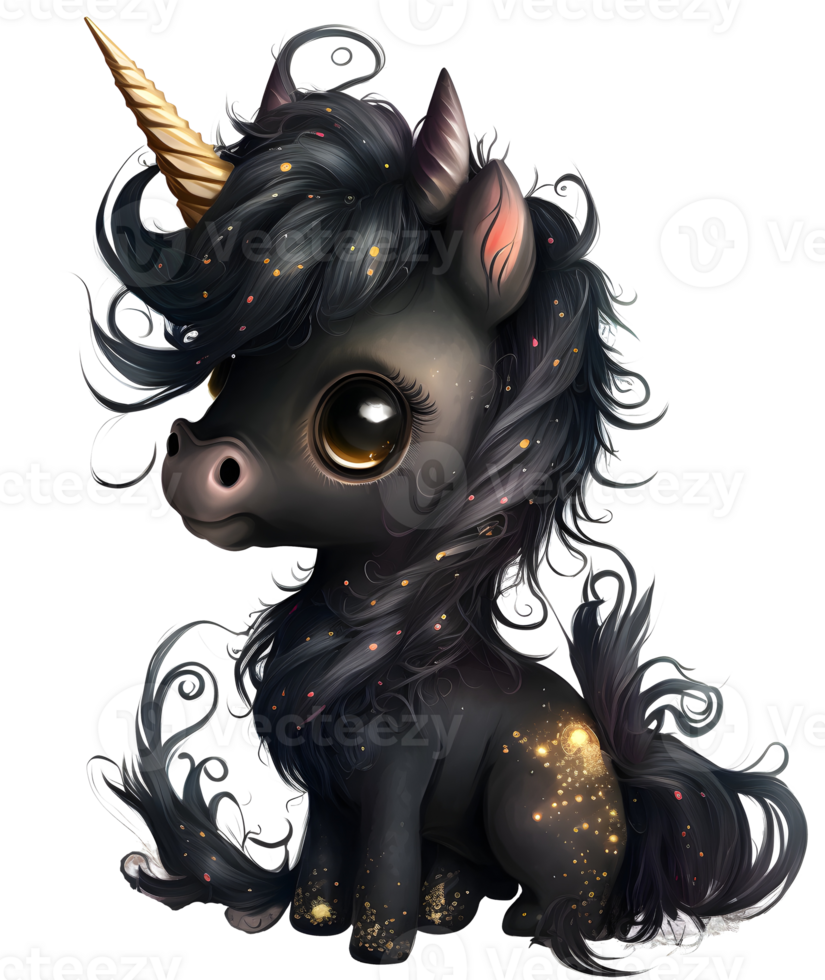 cute black baby unicorn, png