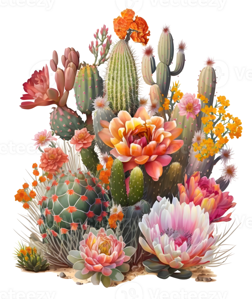 colorful cactus watercolor art, png