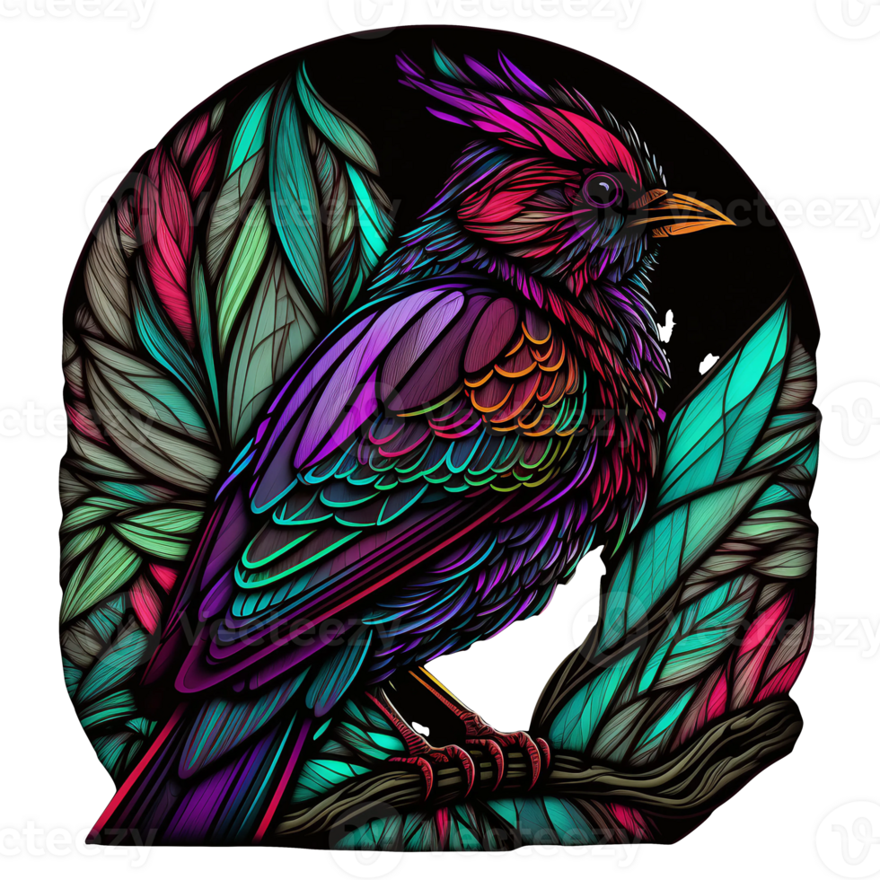 coloré verre style oiseau, ai génératif png