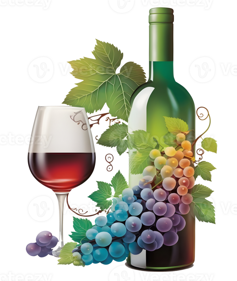 grapes and wine bottle, 24624384 PNG