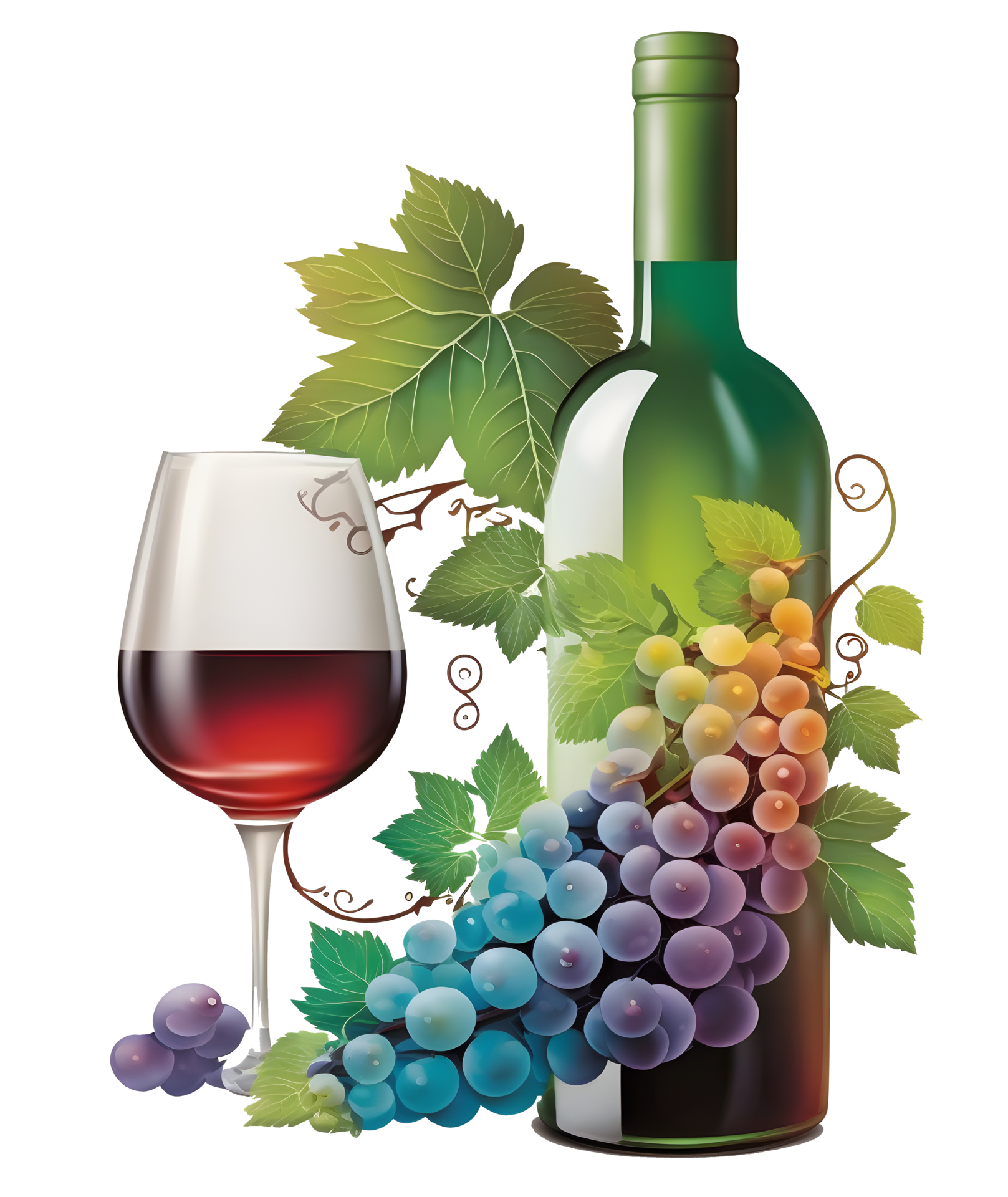 grapes and wine bottle, 24624384 PNG