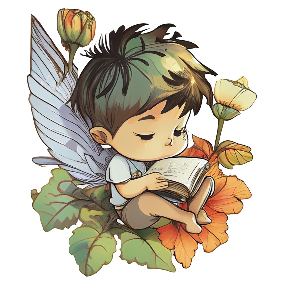 Boy reading book, png