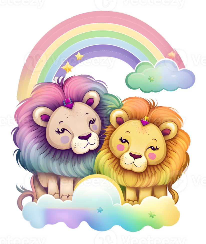 Lion couple, aesthetic png