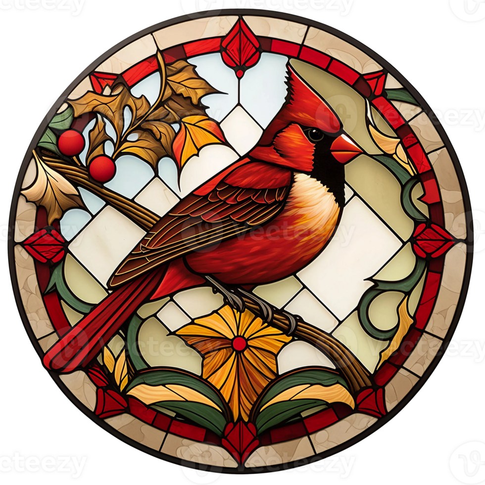 Stained glass style cardinal bird, png