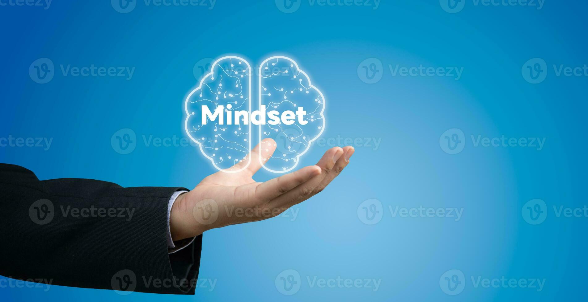 hand brain virtual screen mindset icon. use in educational materials, motivational posters, or as a visual representation concept. Copy space background. photo