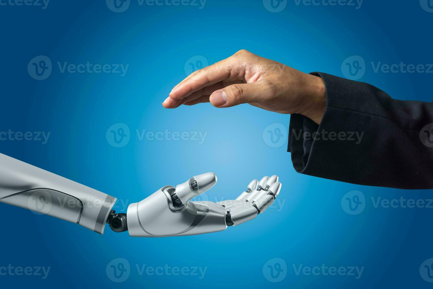 artificial intelligence AI hand robot white 3d rendering and hand people on background. photo