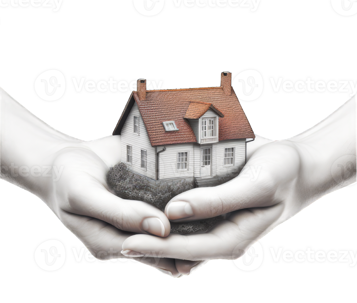 two hands presenting house. real estate investment concept . png