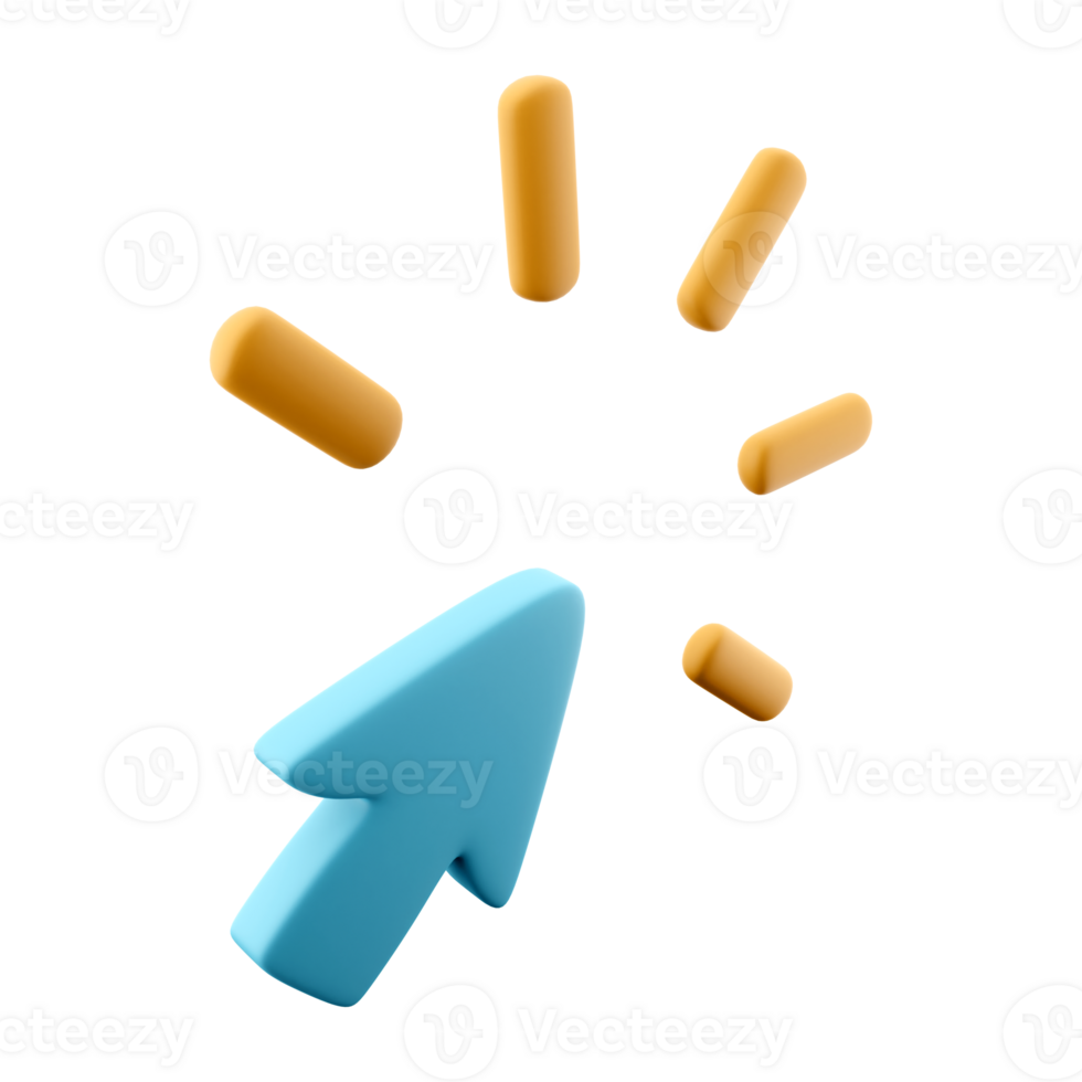 3d rendering click icon. 3d render blue mouse pointer clicks icon. png