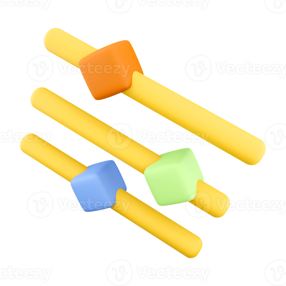 3d rendering thin line slider bar, eq icon. 3d render device for increasing or decreasing the value icon. png
