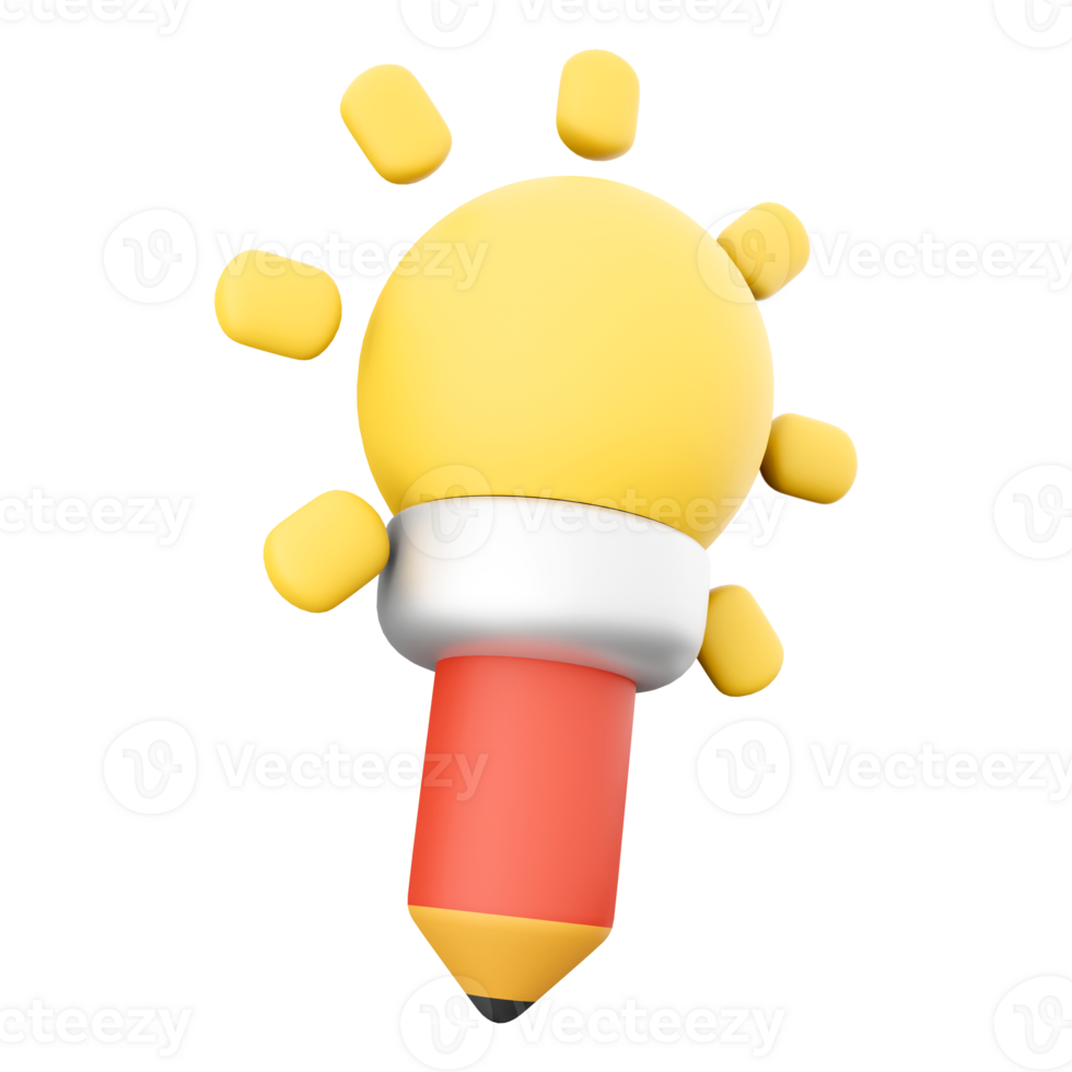 3d rendering pencil with sun icon. 3d render red pencil and sun with rays icon. png