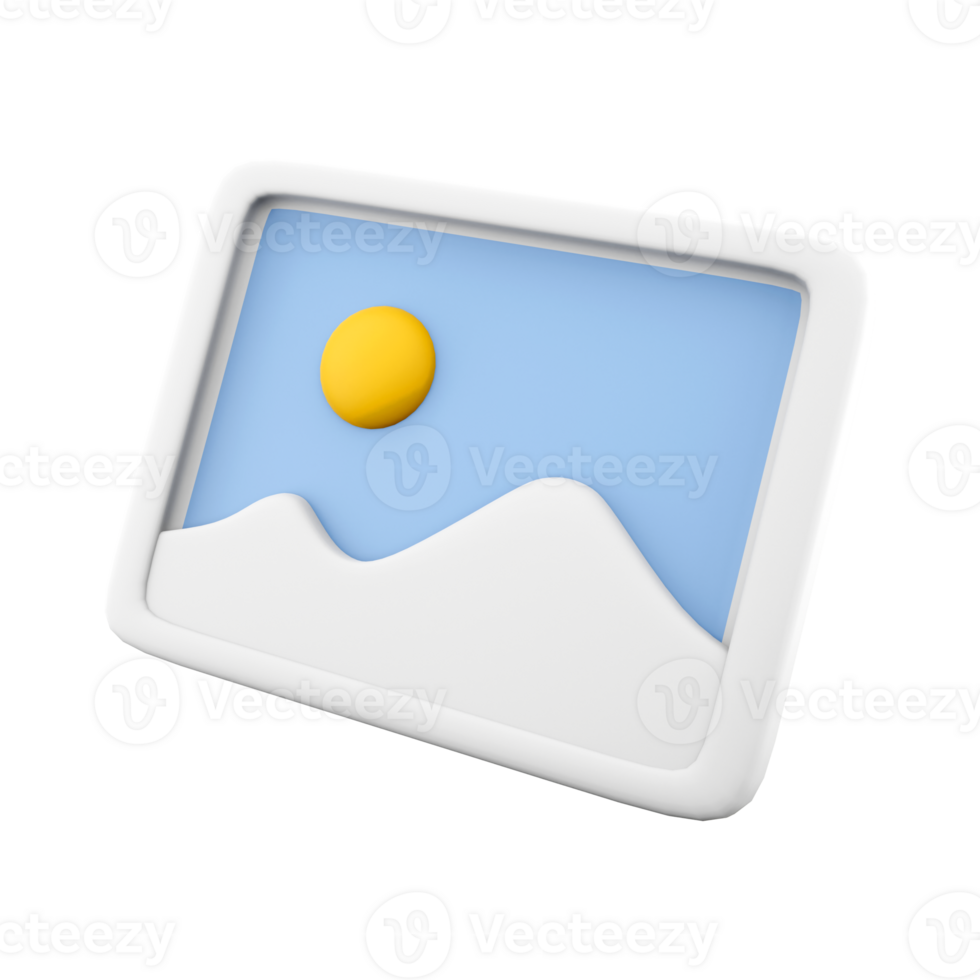 3d rendering Image, photo, jpg file icon. 3d render Mountains and sun landscape icon. png
