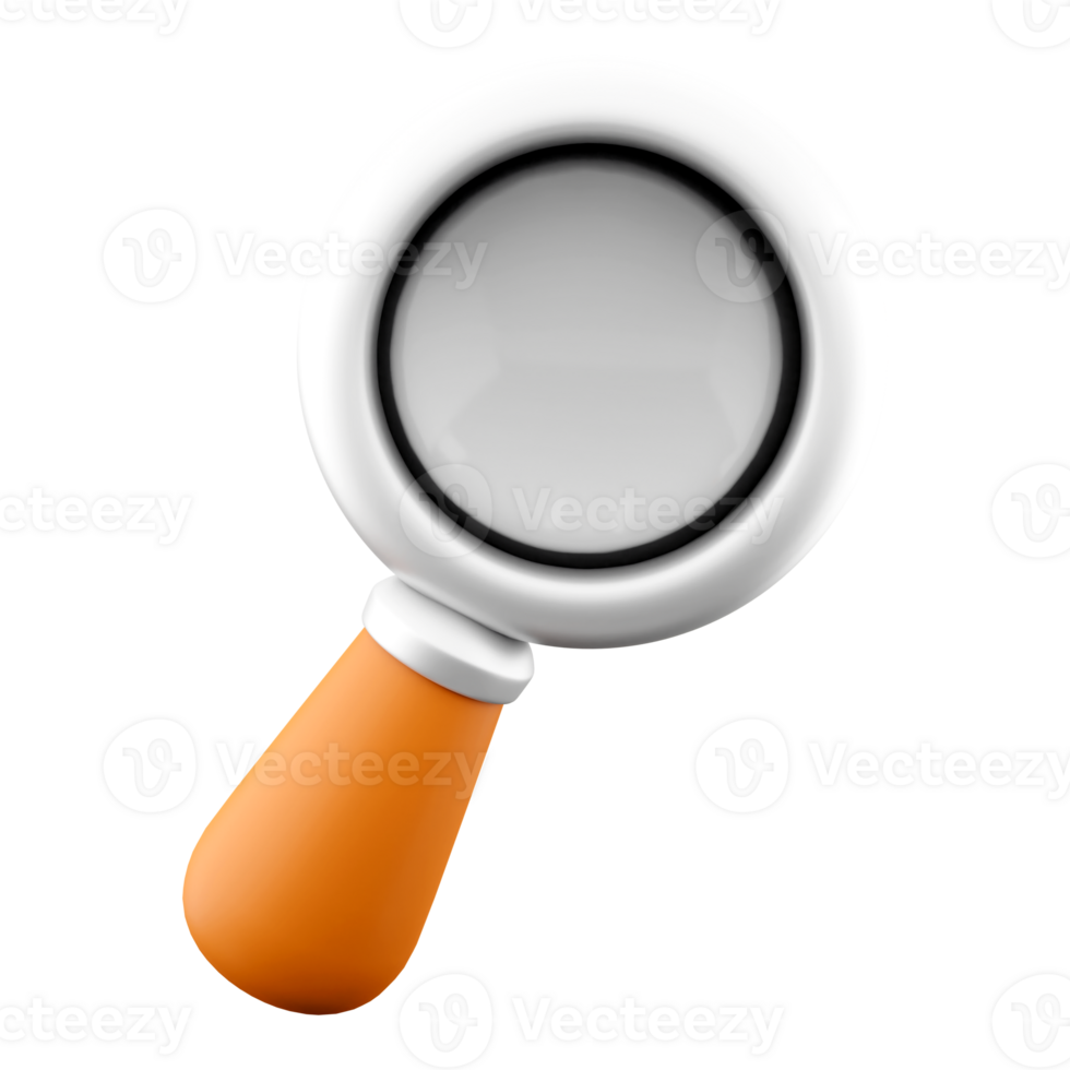 3d rendering Magnifying glass or search icon. 3d render A device for a thorough inspection or search icon. png