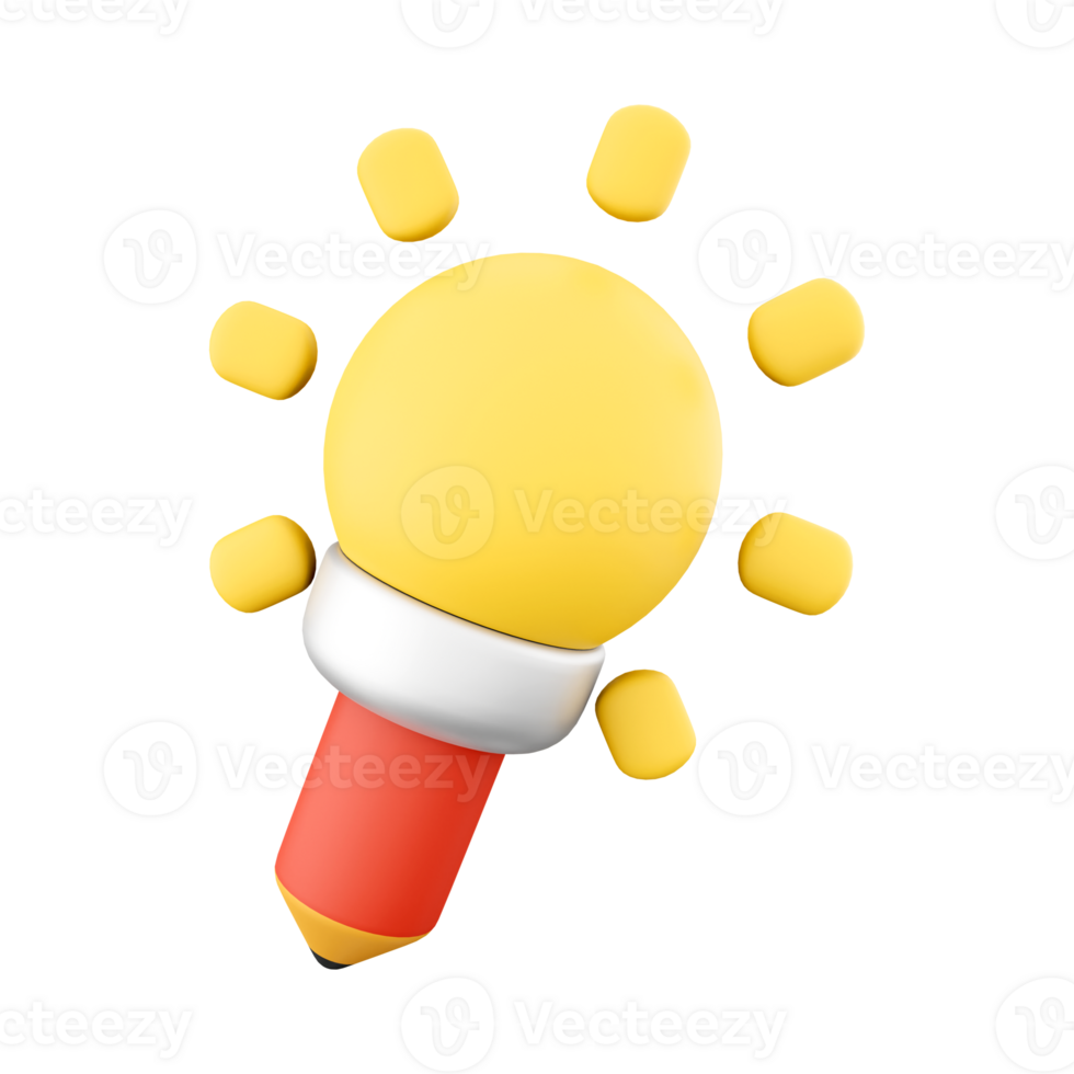 3d rendering pencil with sun icon. 3d render red pencil and sun with rays icon. png