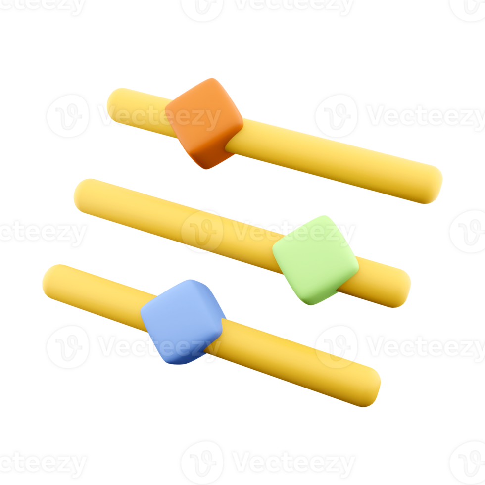 3d rendering thin line slider bar, eq icon. 3d render device for increasing or decreasing the value icon. png