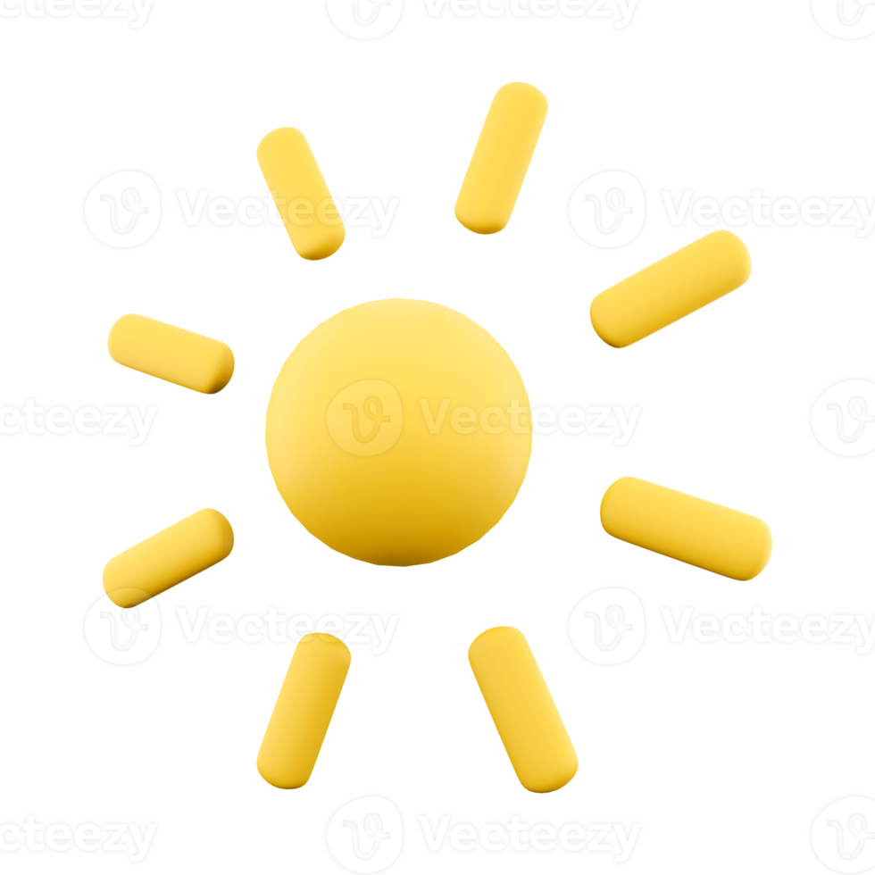 3d rendering Shining sun with rays icon. 3d render Sunshine and warm temperature icon. png