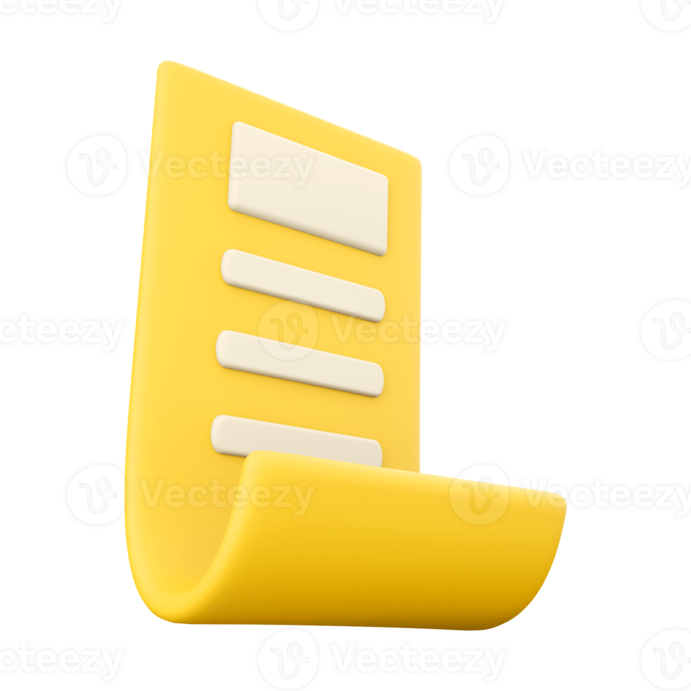 3d rendering document icon. 3d render Yellow sheet with important records icon. png