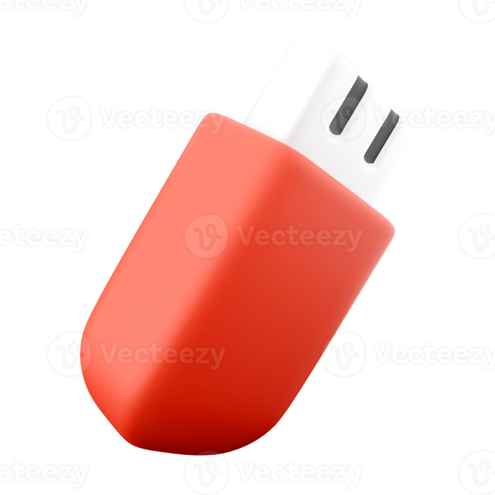 3d render usb flash drive cartoon icon. 3d render red usb To save information icon. png