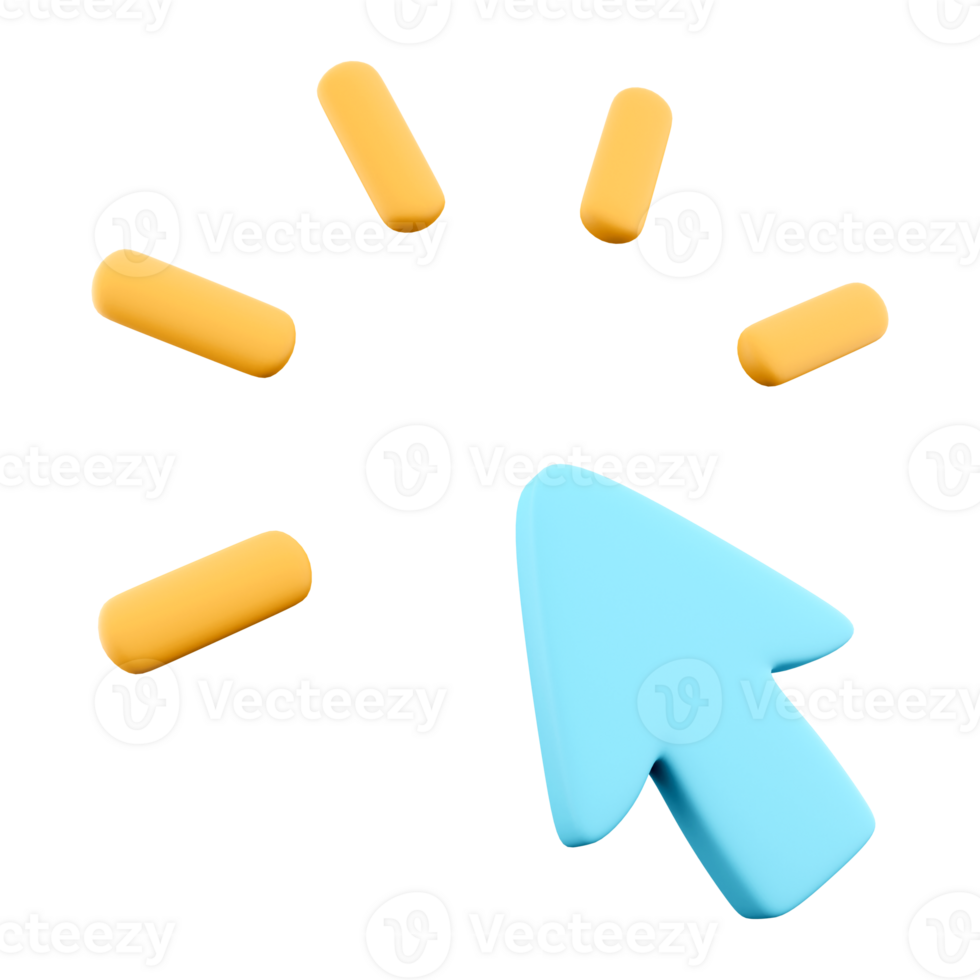 3d rendering click icon. 3d render blue mouse pointer clicks icon. png