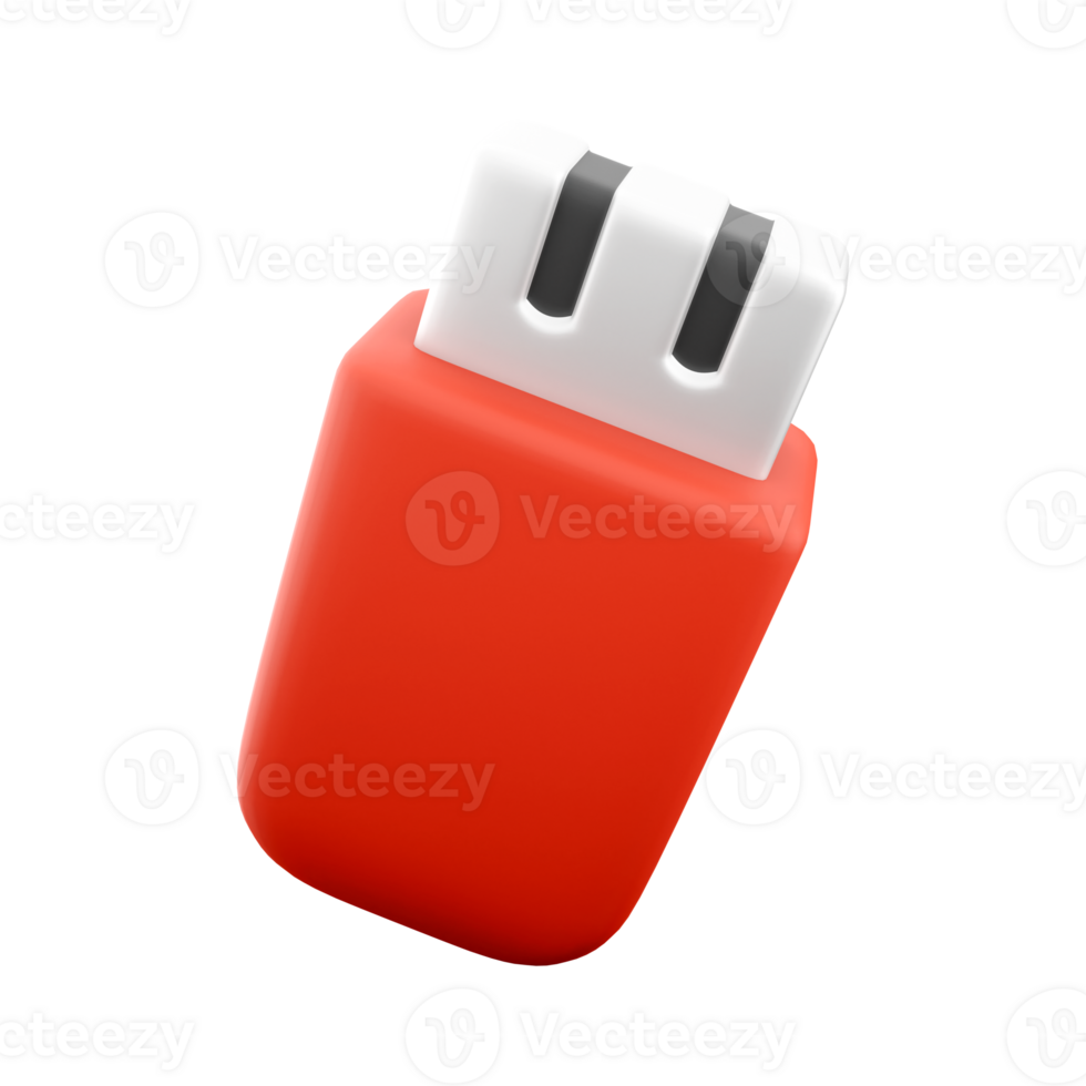 3d render usb flash drive cartoon icon. 3d render red usb To save information icon. png