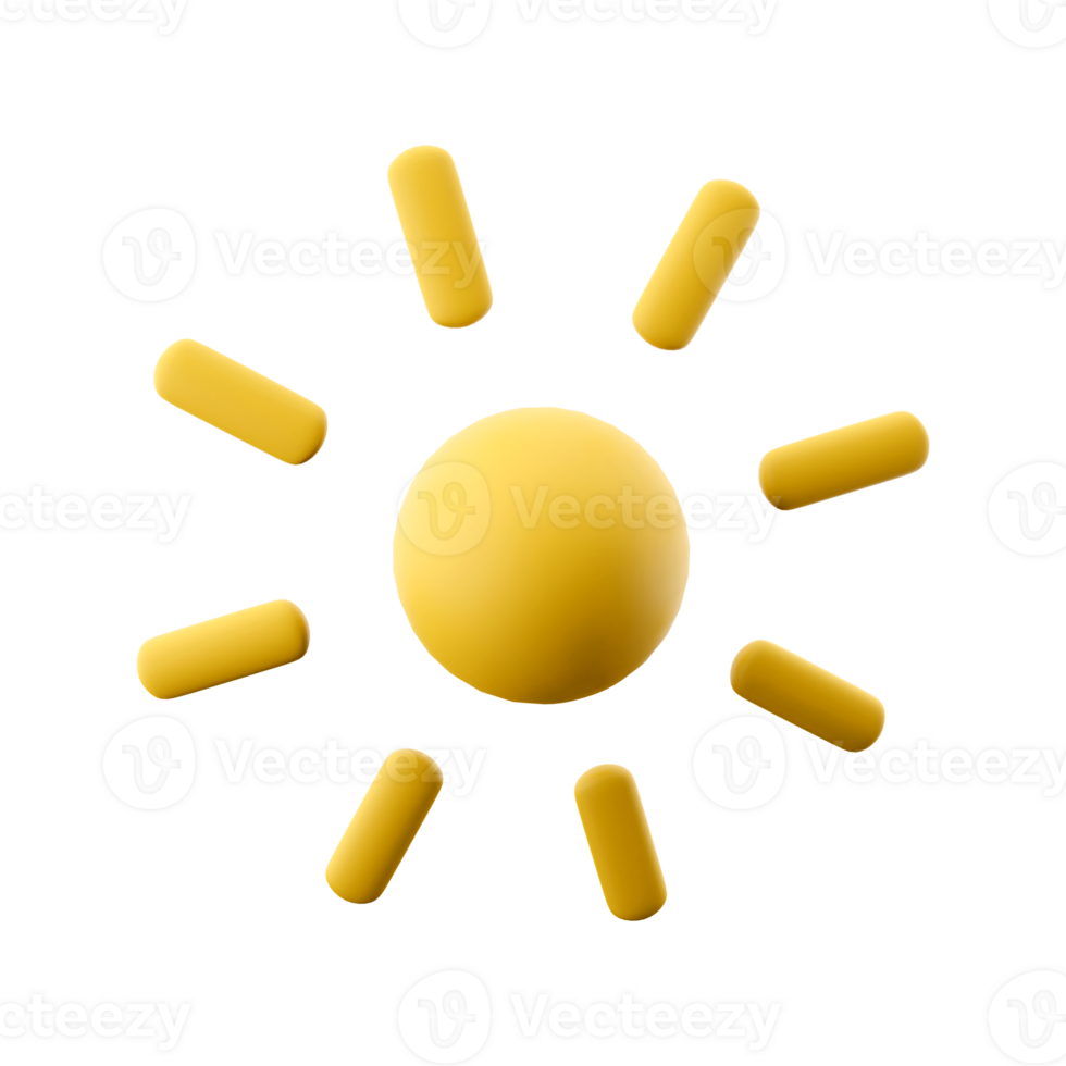 3d Rendern leuchtenden Sonne mit Strahlen Symbol. 3d machen Sonnenschein und warm Temperatur Symbol. png