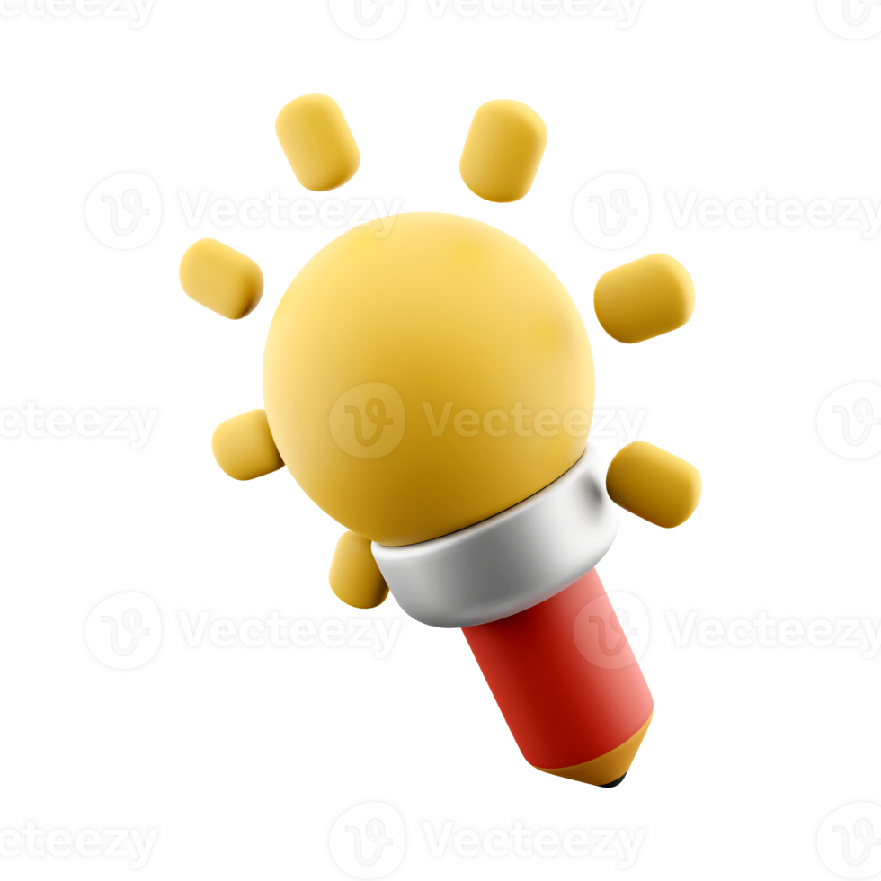3d rendering pencil with sun icon. 3d render red pencil and sun with rays icon. png