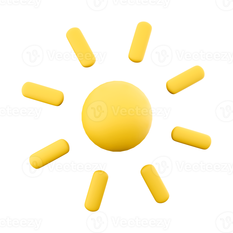 3d rendering Shining sun with rays icon. 3d render Sunshine and warm temperature icon. png