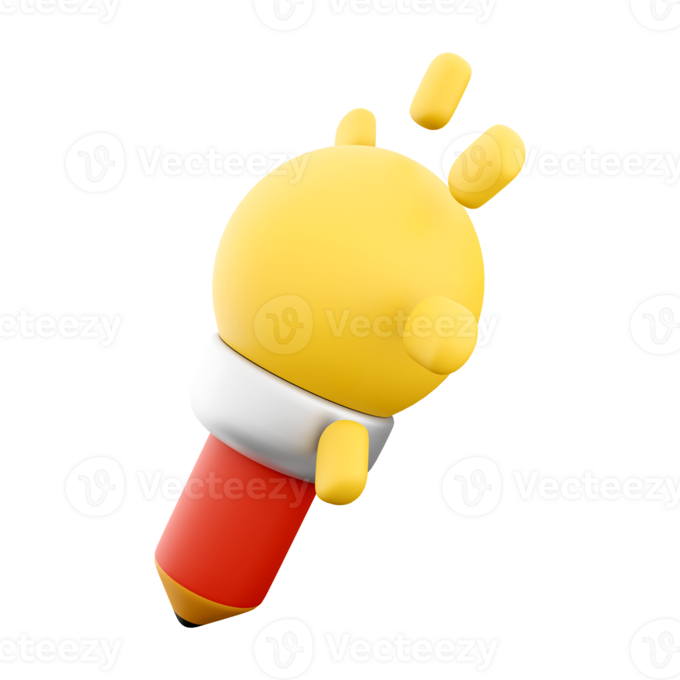 3d rendering pencil with sun icon. 3d render red pencil and sun with rays icon. png